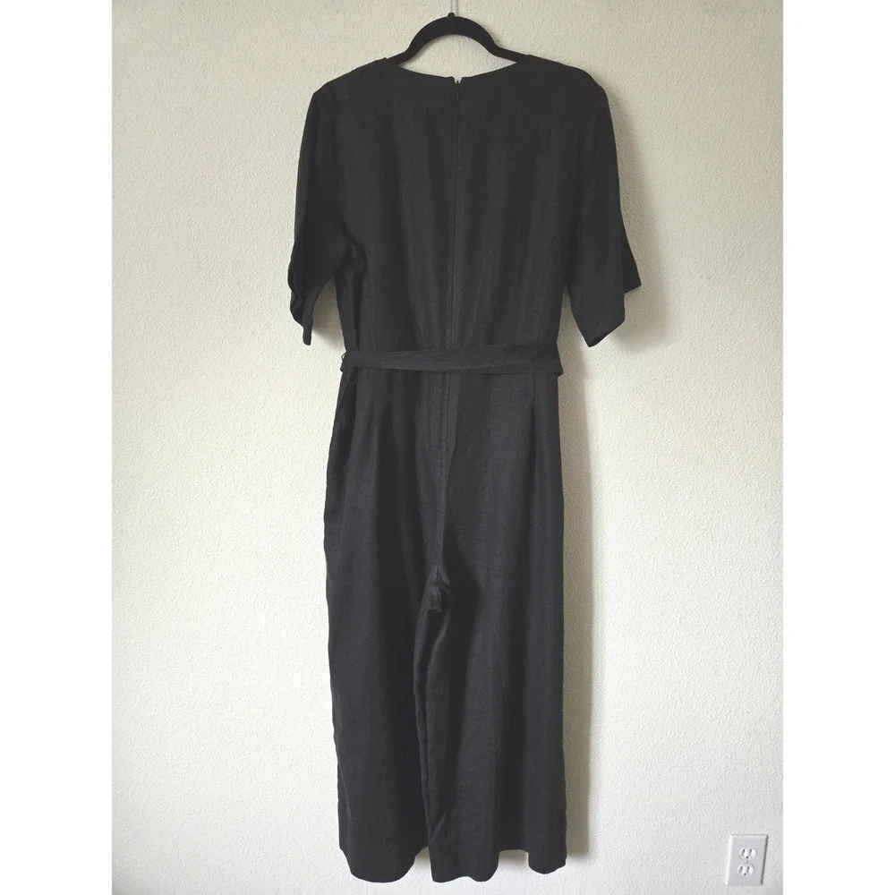Everlane The Wrap Jumpsuit in Linen Black Short Sleeve Wide Leg Womens 8